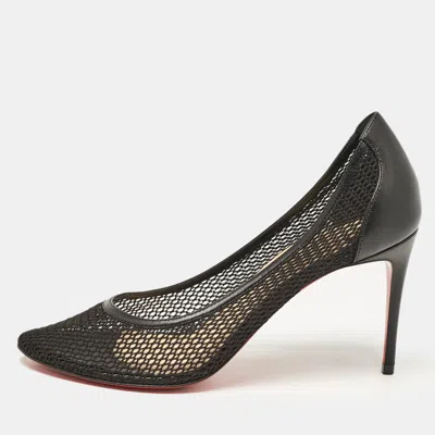 Pre-owned Christian Louboutin Black Fishnet And Leather Filomena Pumps Size 37.5