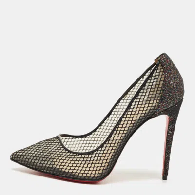 Pre-owned Christian Louboutin Black Glitter And Lace Follies Pumps Size 39