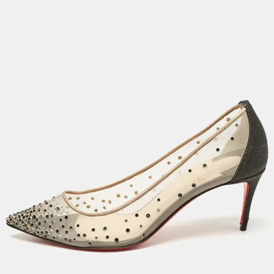 Pre-owned Christian Louboutin Black Glitter And Mesh Follies Strass Pumps Size 38