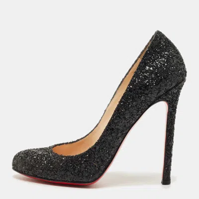 Pre-owned Christian Louboutin Black Glitter Lady Lynch Pumps Size 37