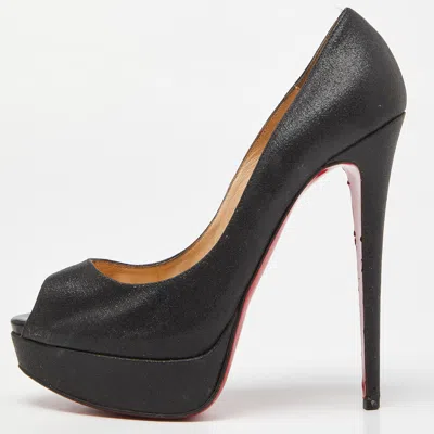 Pre-owned Christian Louboutin Black Glitter Lady Peep Pumps Size 40