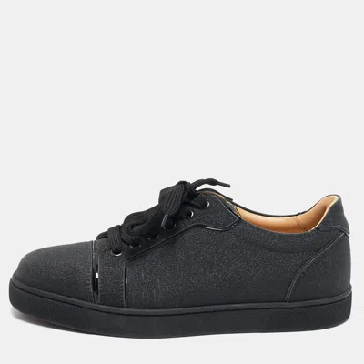 Pre-owned Christian Louboutin Black Glitter Louis Junior Low Top Sneakers Size 37