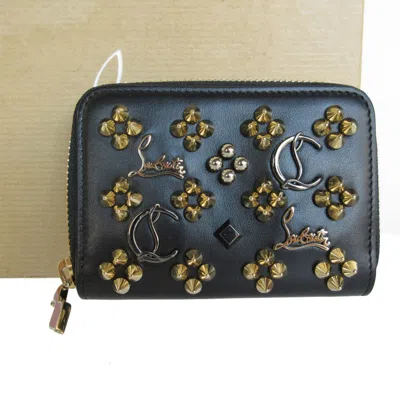 Pre-owned Christian Louboutin Black Gold Silver Leather Metal Coin Purse/coin Case () In Black, Gold, Silver