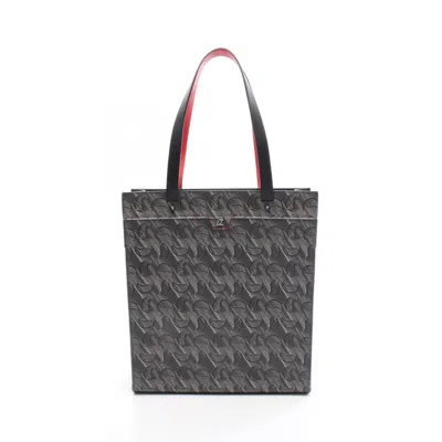 Pre-owned Christian Louboutin Black Gray Leather Coated Canvas Handbag Tote Bag () In Black, Gray