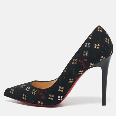 Pre-owned Christian Louboutin Black Jacquard Fabric Pigalle Loubi In The Sky Pumps Size 39.5