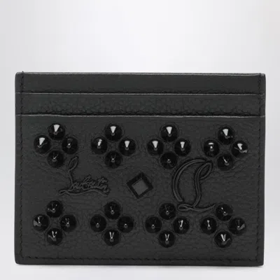 CHRISTIAN LOUBOUTIN BLACK KIOS CARD HOLDER IN GRAINED LEATHER WITH STUDS BY LOUBINTHESKY