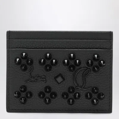 Christian Louboutin Black Kios Card Holder In Grained Leather With Studs By Loubinthesky