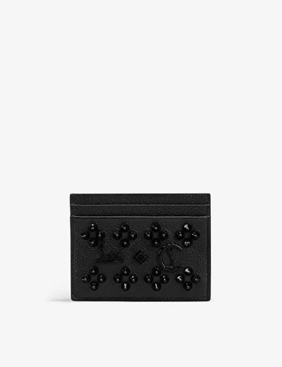 CHRISTIAN LOUBOUTIN WOMENS BLACK KIOS LOUBINTHESKY-EMBELLISHED LEATHER CARD HOLDER