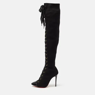 Pre-owned Christian Louboutin Black Knit Fabric Ronfifi Supra Sock Boots Size 34