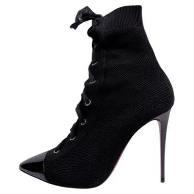 Pre-owned Christian Louboutin Black Knit Lace-up Ankle Boots - Eu 39