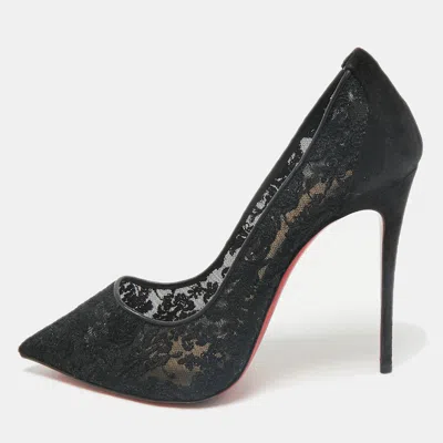 Pre-owned Christian Louboutin Black Lace And Mesh Follies Strass Pumps Size 40