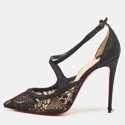 Pre-owned Christian Louboutin Black Lace And Mesh Strass Twistissima Pumps Size 38