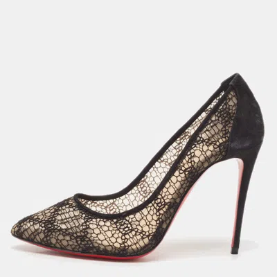 Pre-owned Christian Louboutin Black Lace And Suede Eloise Pumps Size 37