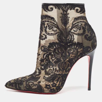 Pre-owned Christian Louboutin Black Lace Gipsy Ankle Booties Size 36