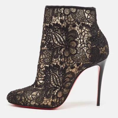 Pre-owned Christian Louboutin Black Lace Miss Tennis Ankle Boots Size 38