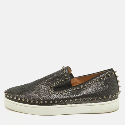 Pre-owned Christian Louboutin Black Laminated Leather Pik Boat Slip On Sneakers Size 41