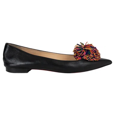 Pre-owned Christian Louboutin Black Leather 2017 Konstantina Pompom Ballet Shoes 38.5