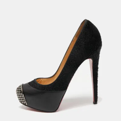 Pre-owned Christian Louboutin Black Leather And Calf Hair Maggie Pumps Size 38.5