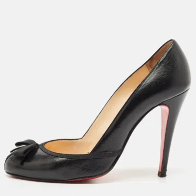 Pre-owned Christian Louboutin Black Leather And Grosgrain Lavalliere Pumps Size 38.5