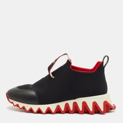 Pre-owned Christian Louboutin Black Leather And Neoprene Tiketa High Top Sneakers Size 38.5