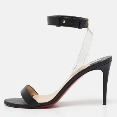 Pre-owned Christian Louboutin Black Leather And Pvc Jonatina Ankle Strap Sandals Size 36