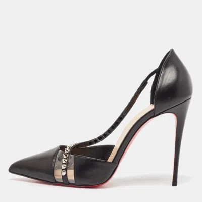 Pre-owned Christian Louboutin Black Leather And Pvc Spike Cross Pointed Toe Pumps Size 39