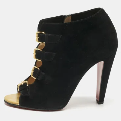 Pre-owned Christian Louboutin Black Leather And Suede Ankle Strap Sandals Size 40