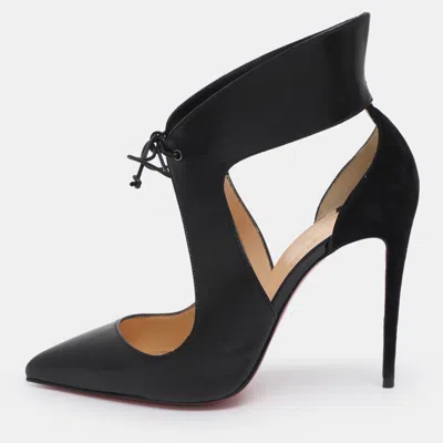 Pre-owned Christian Louboutin Black Leather And Suede Cut-out Pointed Toe Pumps Size 38.5