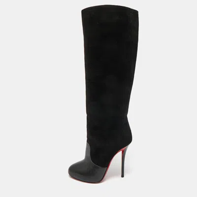 Pre-owned Christian Louboutin Black Leather And Suede Knee Length Boots Size 37