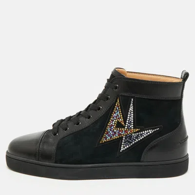 Pre-owned Christian Louboutin Black Leather And Suede Lou Oui Sneakers Size 44