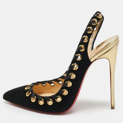 Pre-owned Christian Louboutin Black Leather And Suede Ostri Slingback Sandals Size 39