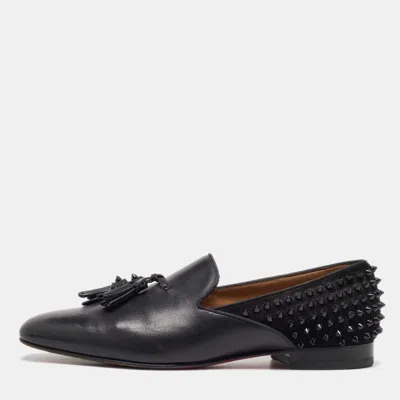 Pre-owned Christian Louboutin Black Leather And Suede Spikes Smoking Slippers Size 44.5