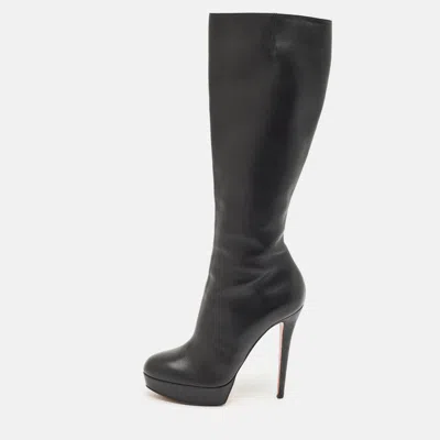 Pre-owned Christian Louboutin Black Leather Bianca Platform Knee Length Boots Size 39