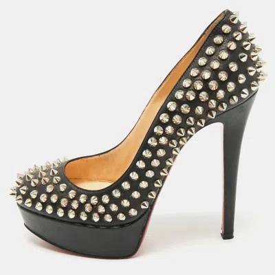 Pre-owned Christian Louboutin Black Leather Bianca Spike Platform Pumps Size 35