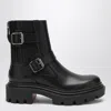 Christian Louboutin Oxybootie Red Sole Leather Moto Boots In Black