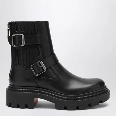 Christian Louboutin Oxybootie Red Sole Leather Moto Boots In Black