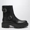Christian Louboutin Ankle Biker Boots With Buckle And Chunky Sole In Black