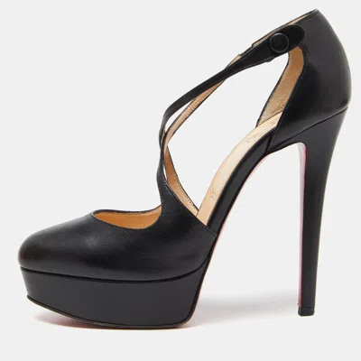 Pre-owned Christian Louboutin Black Leather Borghese 140 Platform Pumps Size 37.5