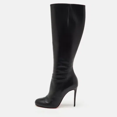 Pre-owned Christian Louboutin Black Leather Botalili Knee Length Boots Size 38