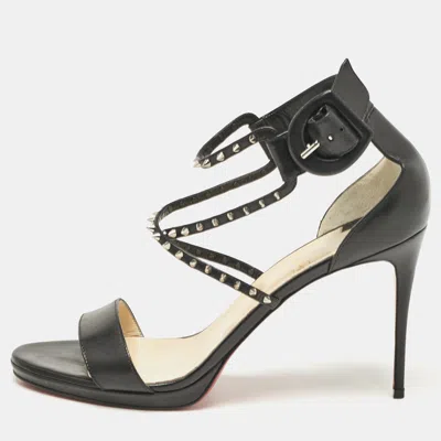 Pre-owned Christian Louboutin Black Leather Choca Lux Ankle Strap Sandals Size 41