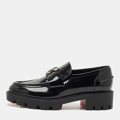 Pre-owned Christian Louboutin Black Leather Cl Moc Lug Loafers Size 37