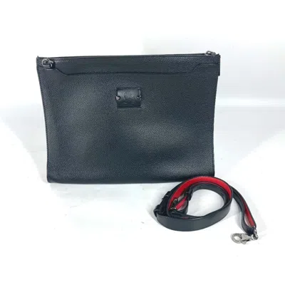 Pre-owned Christian Louboutin Black Leather Clutch Bag Pouch Shoulder Bag ()