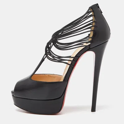 Pre-owned Christian Louboutin Black Leather Confusalta Platform Sandals Size 37.5