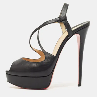 Pre-owned Christian Louboutin Black Leather Cross Me Sandals Size 39
