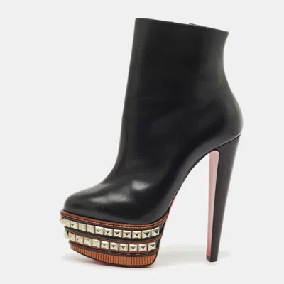 Pre-owned Christian Louboutin Black Leather Faolo Studded Platform Ankle Boots Size 40