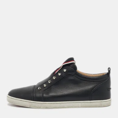 Pre-owned Christian Louboutin Black Leather F.a.v Slip-on Sneakers Size 42