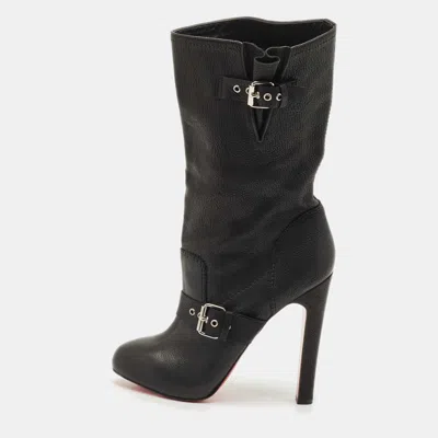 Pre-owned Christian Louboutin Black Leather Flanavec Mid Calf Boots Size 40