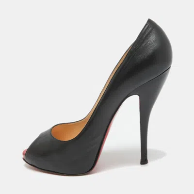 Pre-owned Christian Louboutin Black Leather Flo Pumps Size 38.5