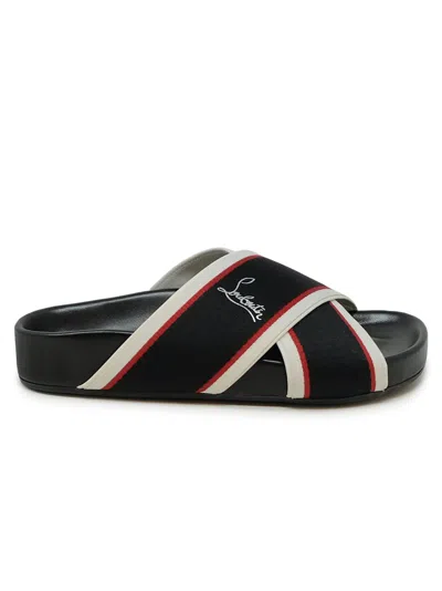 Christian Louboutin Black Leather Hot Cross Flat Sandals In Multicolor