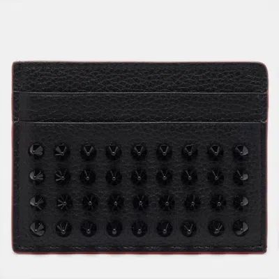 Pre-owned Christian Louboutin Black Leather Kios Spike Card Holder